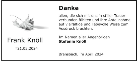 Traueranzeige von Frank Knöll von Bergsträßer Anzeiger