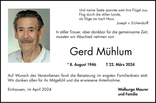 Traueranzeige von Gerd Mühlum von Bergsträßer Anzeiger