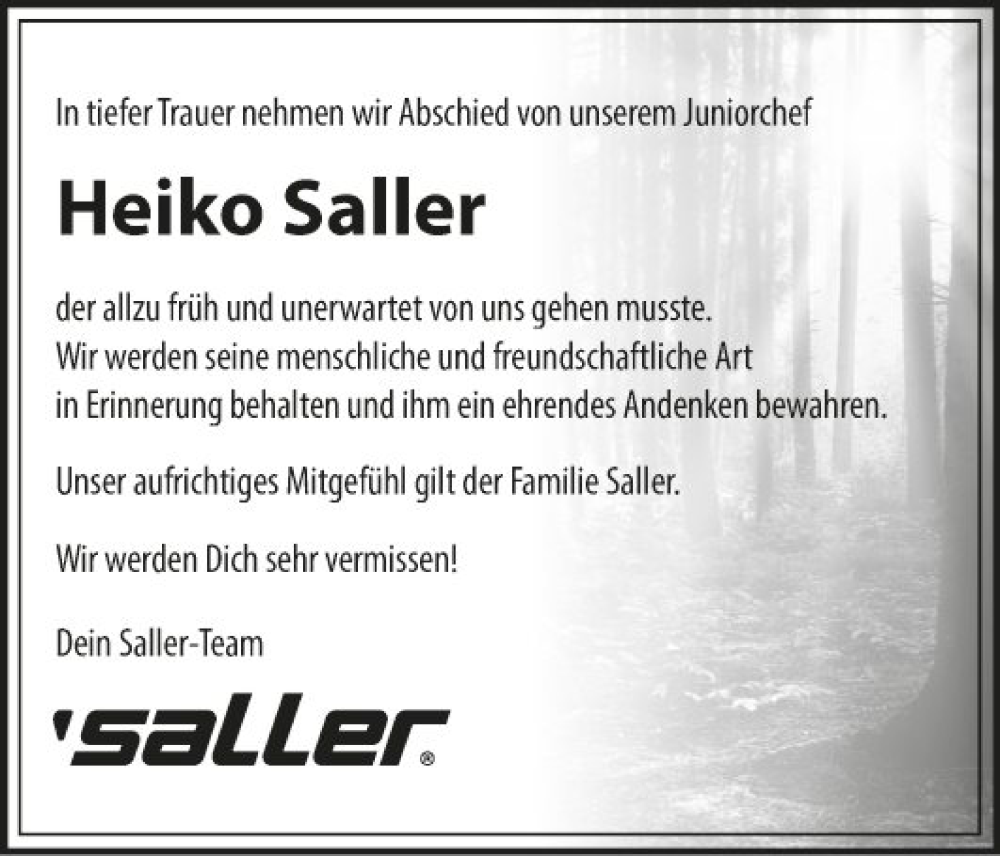  Traueranzeige für Heiko Saller vom 30.04.2024 aus Fränkische Nachrichten