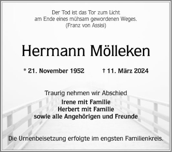 Traueranzeige von Hermann Mölleken von Schwetzinger Zeitung