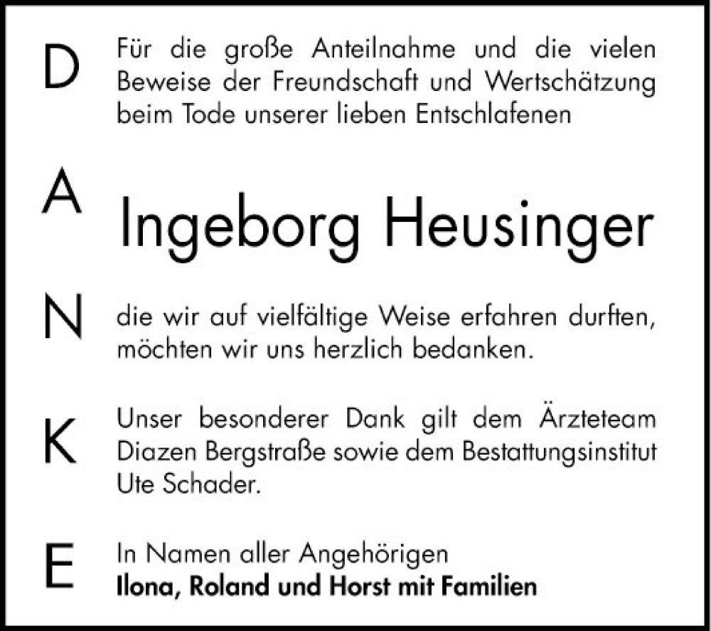  Traueranzeige für Ingeborg Heusinger vom 06.04.2024 aus Bergsträßer Anzeiger