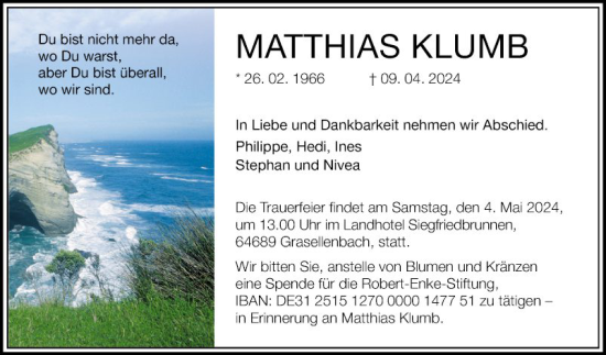 Traueranzeige von Matthias Klumb von Mannheimer Morgen