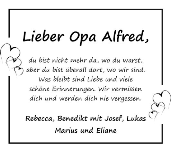 Traueranzeige von Alfred  von Fränkische Nachrichten