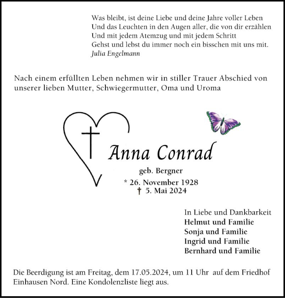  Traueranzeige für Anna Conrad vom 11.05.2024 aus Bergsträßer Anzeiger