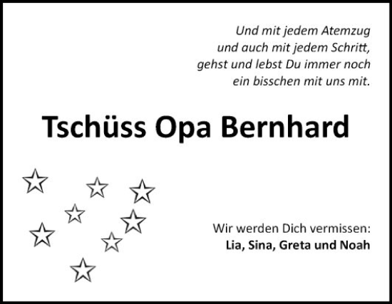 Traueranzeige von Bernhard Blank von Fränkische Nachrichten