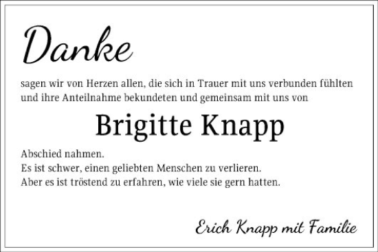Traueranzeige von Brigitte Knapp von Schwetzinger Zeitung