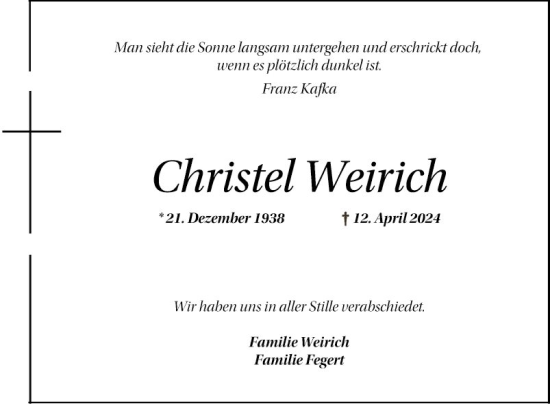 Traueranzeige von Christel Weirich von Schwetzinger Zeitung