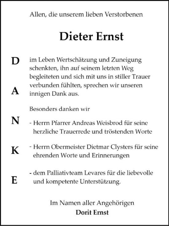 Traueranzeige von Dieter Ernst von Mannheimer Morgen