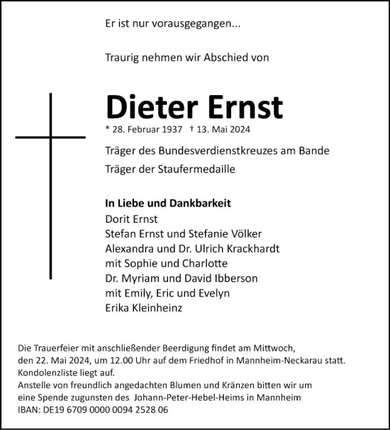 Traueranzeige von Dieter Ernst von Mannheimer Morgen