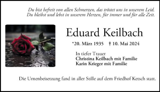 Traueranzeige von Eduard Keilbach von Schwetzinger Zeitung