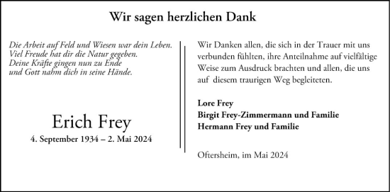 Traueranzeige von Erich Frey von Schwetzinger Zeitung