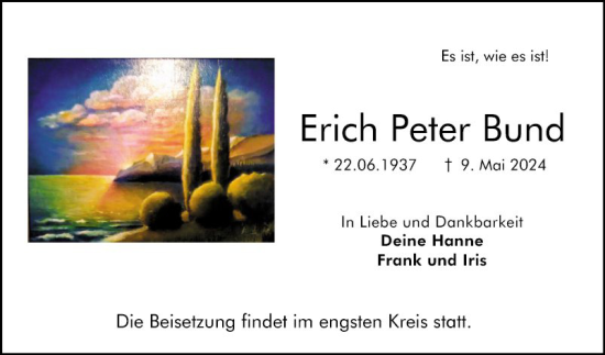 Traueranzeige von Erich Peter Bund von Bergsträßer Anzeiger