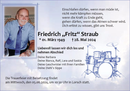 Traueranzeige von Friedrich  Straub von Bergsträßer Anzeiger