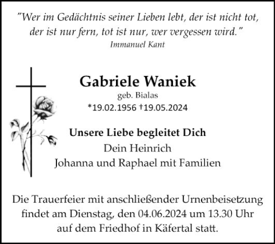 Traueranzeige von Gabriele Waniek von Mannheimer Morgen