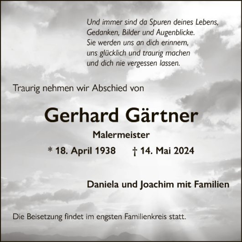  Traueranzeige für Gerhard Gärtner vom 18.05.2024 aus Mannheimer Morgen