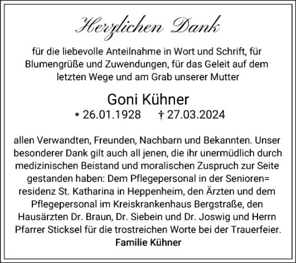  Traueranzeige für Goni Kühner vom 11.05.2024 aus Bergsträßer Anzeiger