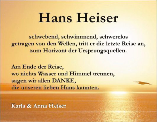 Traueranzeige von Hans Heiser von Bergsträßer Anzeiger
