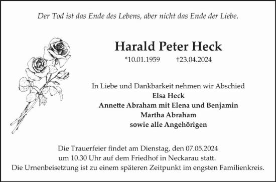 Traueranzeige von Harald Peter Heck von Mannheimer Morgen