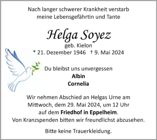 Traueranzeige von Hefga Soyez von Schwetzinger Zeitung
