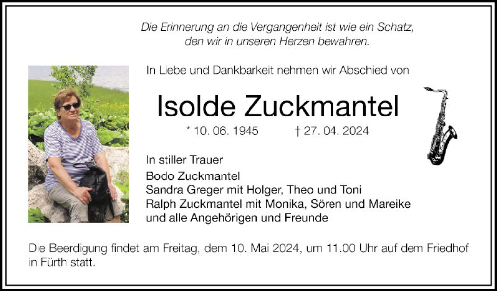  Traueranzeige für Isolde Zuckmantel vom 04.05.2024 aus Mannheimer Morgen