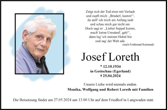 Traueranzeige von Josef Loreth von Bergsträßer Anzeiger