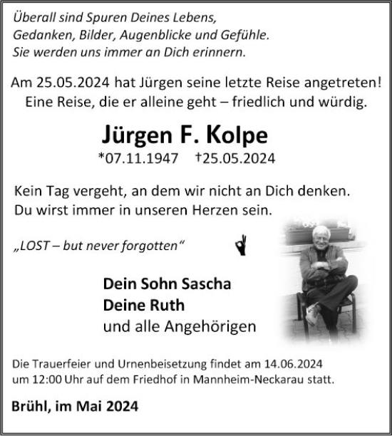 Traueranzeige von Jürgen  Kolpe von Mannheimer Morgen