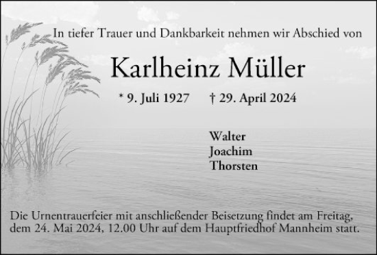 Traueranzeige von Karlheinz Müller von Mannheimer Morgen