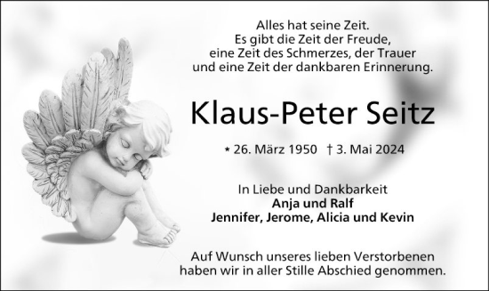 Traueranzeige von Klaus-Peter Seitz von Schwetzinger Zeitung
