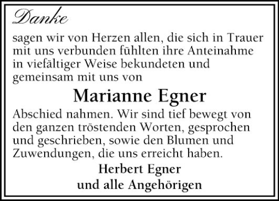 Traueranzeige von Marianne Egner von Schwetzinger Zeitung