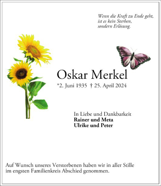 Traueranzeige von Oskar Merkel von Mannheimer Morgen