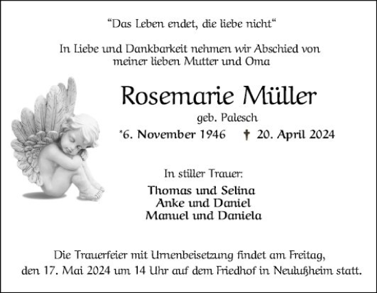 Traueranzeige von Rosemarie Müller von Schwetzinger Zeitung