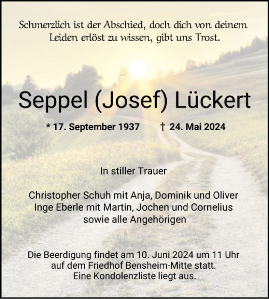 Traueranzeige von Seppel Lückert von Bergsträßer Anzeiger