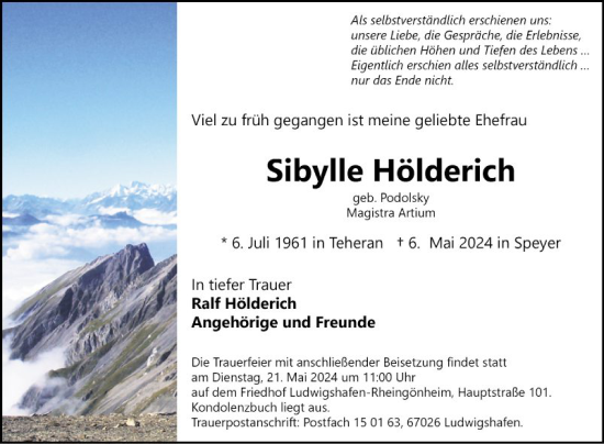 Traueranzeige von Sibylle Hölderich von Mannheimer Morgen