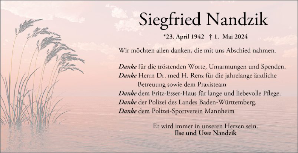  Traueranzeige für Siegfried Nandzik vom 01.06.2024 aus Mannheimer Morgen