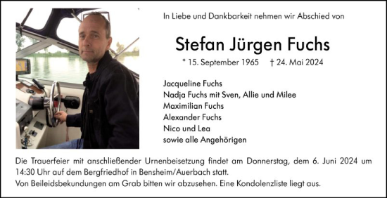 Traueranzeige von Stefan Jürgen Fuchs von Bergsträßer Anzeiger