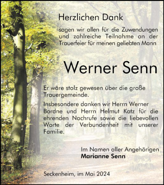 Traueranzeige von Werner Senn von Mannheimer Morgen