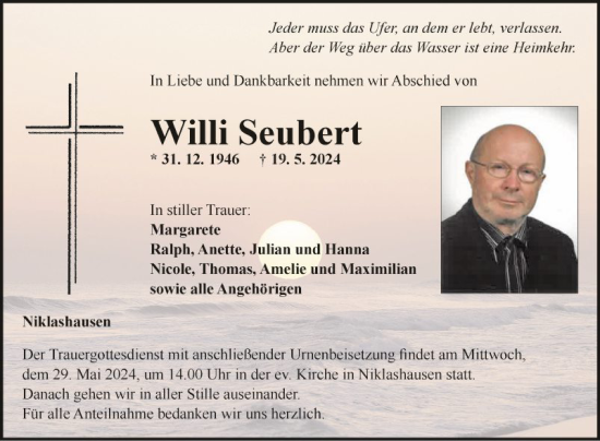 Traueranzeige von Willi Seubert von Fränkische Nachrichten