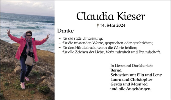 Traueranzeige von Claudia Kieser von Schwetzinger Zeitung