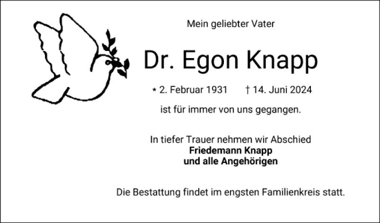 Traueranzeige von Egon Knapp von Schwetzinger Zeitung