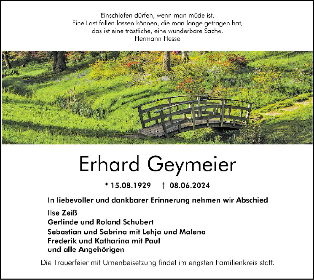  Traueranzeige für Erhard Geymeier vom 22.06.2024 aus Bergsträßer Anzeiger