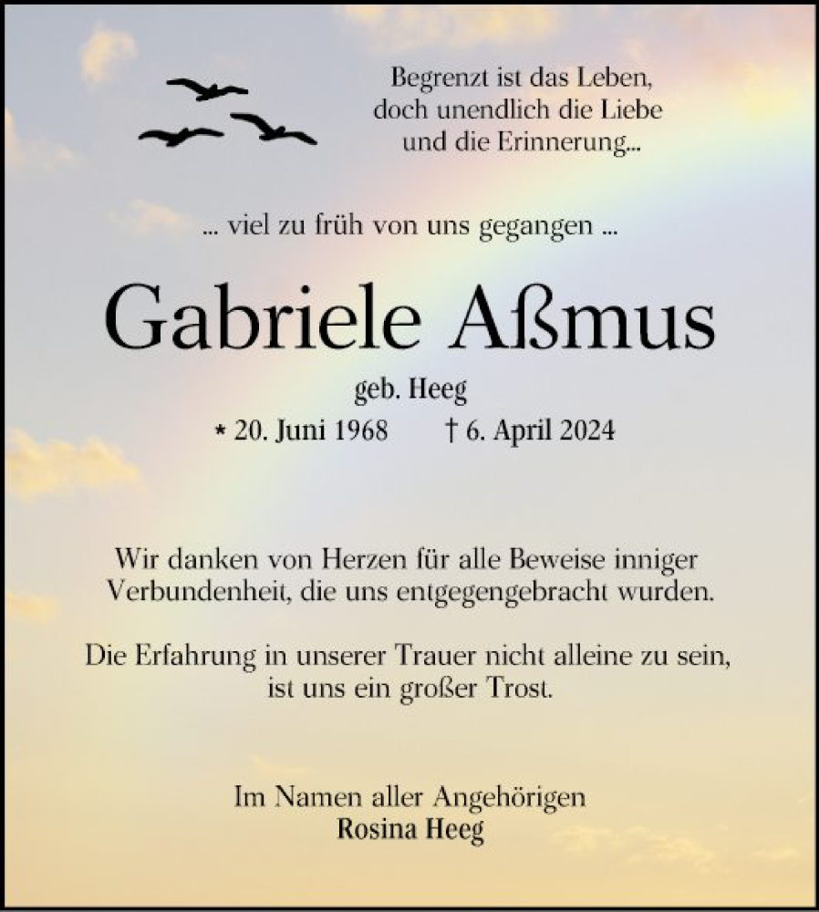  Traueranzeige für Gabriele Aßmus vom 08.06.2024 aus Bergsträßer Anzeiger