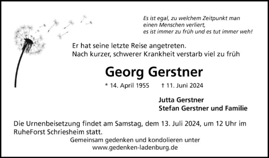Traueranzeige von Georg Gerstner von Mannheimer Morgen