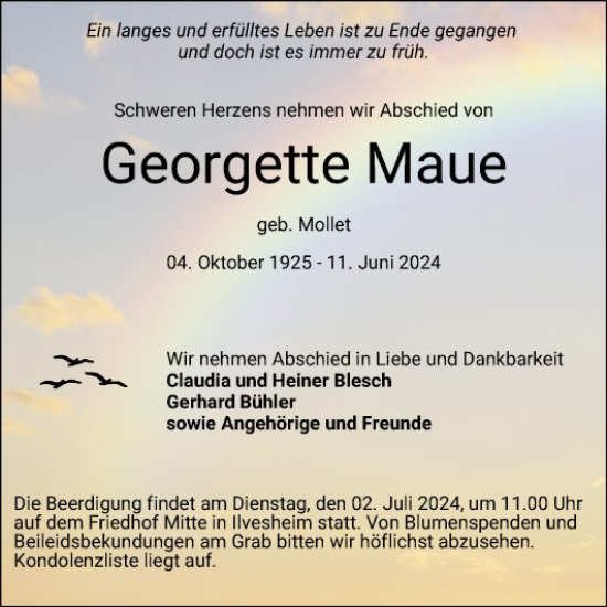 Traueranzeige von Georgette Maue von Mannheimer Morgen
