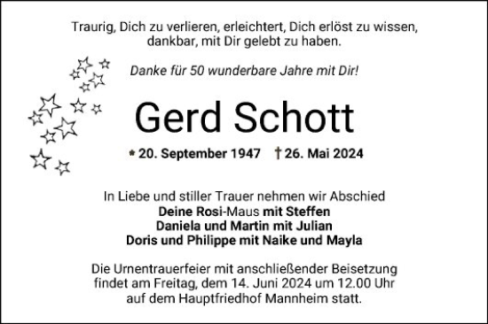 Traueranzeige von Gerd Schott von Mannheimer Morgen