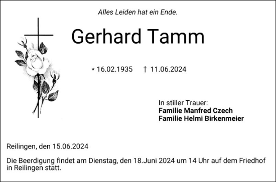 Traueranzeige von Gerhard Tamm von Schwetzinger Zeitung