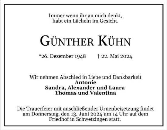 Traueranzeige von Günther Kühn von Schwetzinger Zeitung