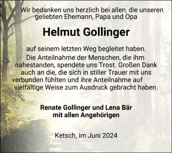 Traueranzeige von Helmut Gollinger von Schwetzinger Zeitung