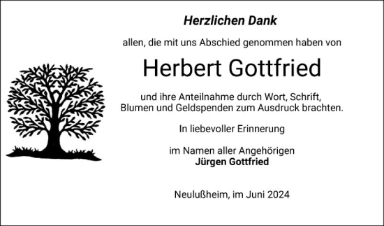 Traueranzeige von Herbert Gottfried von Schwetzinger Zeitung