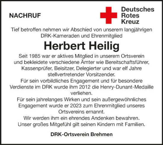 Traueranzeige von Herbert Heilig von Fränkische Nachrichten