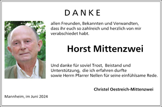 Traueranzeige von Horst Mittenzwei von Mannheimer Morgen